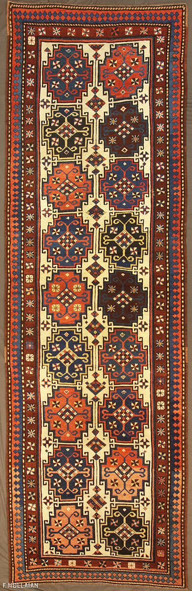 Tapis Couloir Caucasien Antique Kazak Moghan n°:12247209